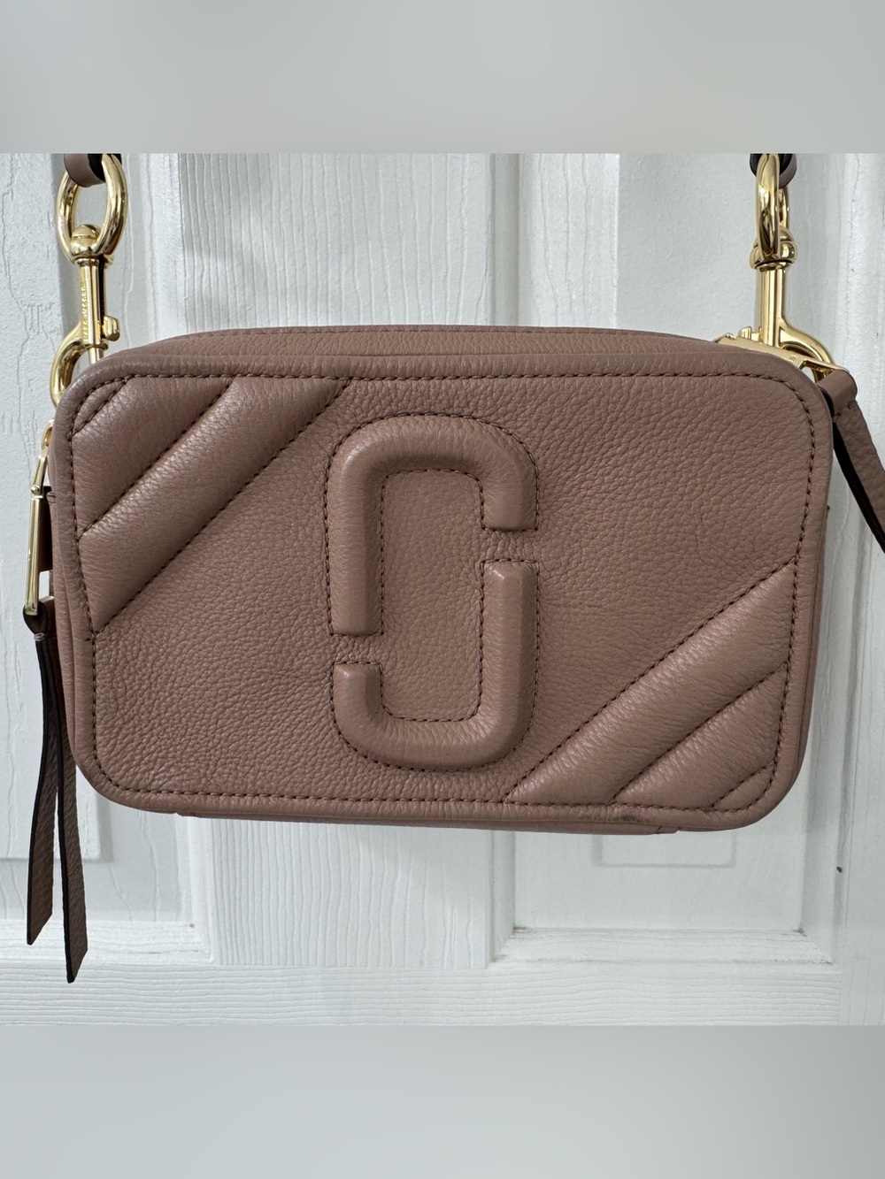Marc Jacobs Double J Pebbled Leather Crossbody - tan / taupe color